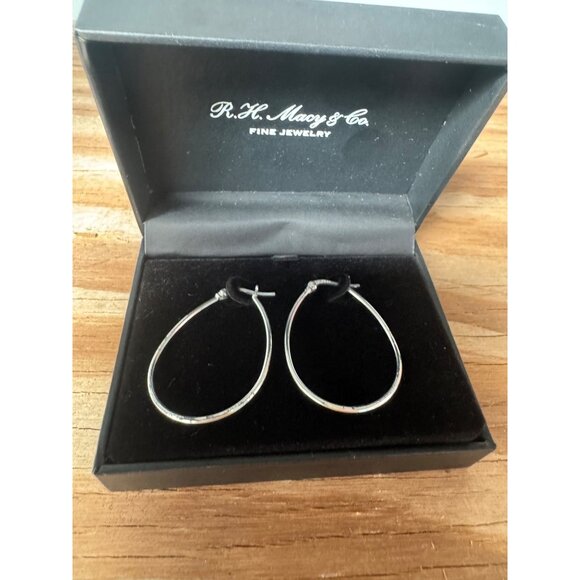 R.H. Macy & Co. Sterling Silver Teardrop Hoop Earrings With Secure Latch Closure - Picture 3 of 6